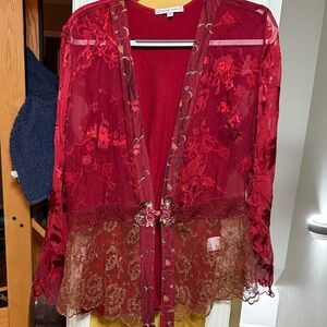 Vtg Spencer Alexis Floral 55% Silk Kimono Jacket Top Embroidered Boho